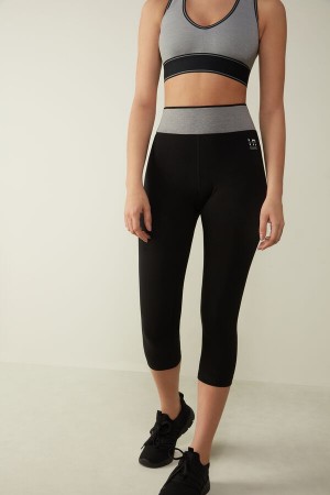 Intimissimi In Action Capri Leggings in Organic Stretch Katoenen Zwart | LNLTR87025