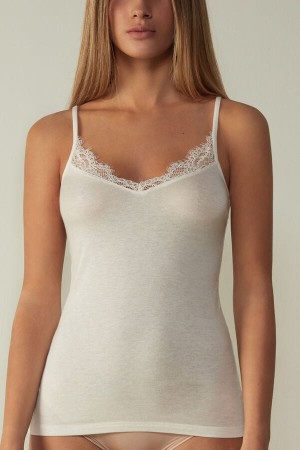 Intimissimi Modal Ultralight Cashmere Blend Top with Kanten Wit | NLCVG74799