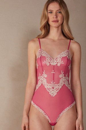 Intimissimi Pretty Flowers Tulle and Kanten Bodysuit Roze | NLNEJ94502