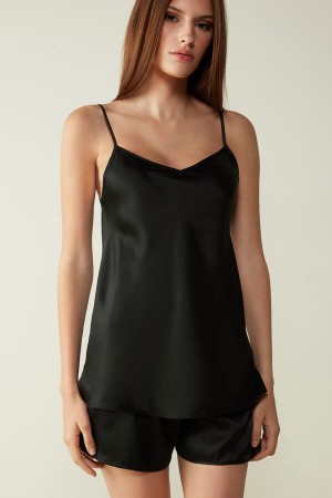 Intimissimi Silk Satin Top with V-neckline Zwart | QNLWA20353