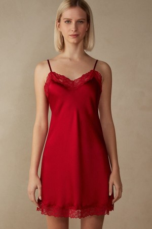 Intimissimi Silk Slip with Kanten Insert Detail Rood | QNLUV78037