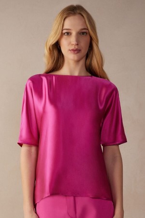 Intimissimi Kort Sleeve Silk and Modal Top Roze | UNLTG50074