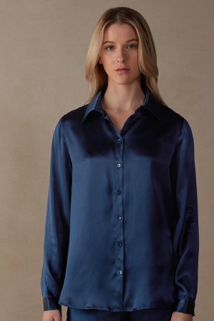 Intimissimi Long Sleeve Silk Shirt Blauw | ZNLNQ96136