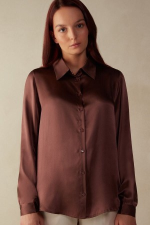 Intimissimi Long Sleeve Silk Shirt Bruin | DNLVO58070