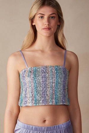 Intimissimi Miami Nights Sequin Crop Top Blauw | ANLWC30394