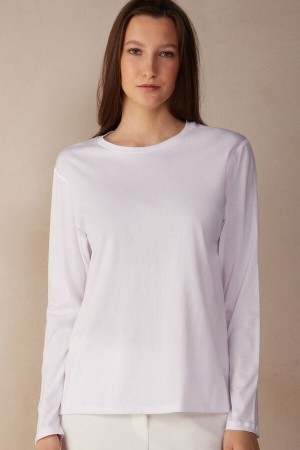 Intimissimi Oversized Long Sleeve Top in Supima® Katoenen Wit | FNLHY86921