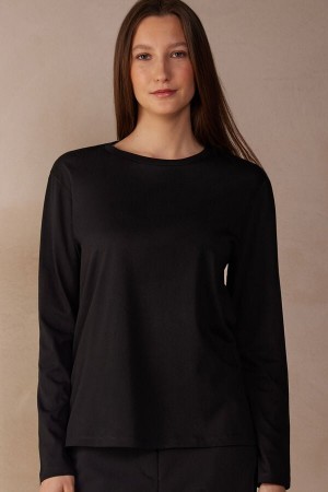 Intimissimi Oversized Long Sleeve Top in Supima® Katoenen Zwart | NLDYB16645