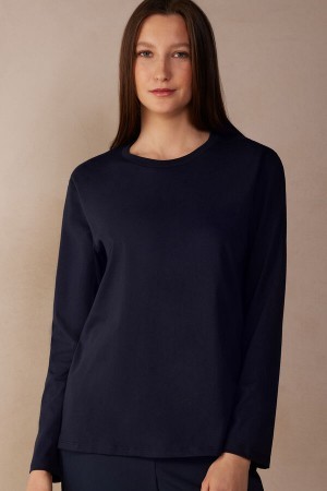 Intimissimi Oversized Long Sleeve Top in Supima® Katoenen Blauw | NLJVR76621