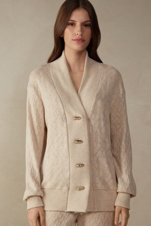 Intimissimi Winter Braid Long Sleeve Jacquard Cardigan Natural | PNLQX11636