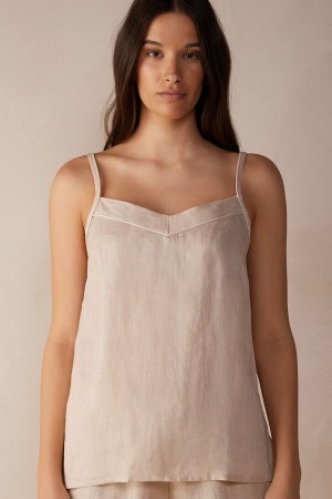 Intimissimi Yacht Night Linen Top Natural | NLJZR58573