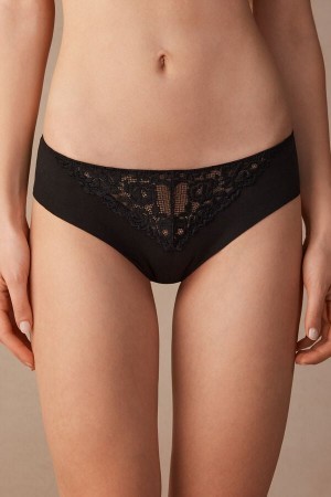 Intimissimi Pretty Flowers Seamless Katoenen Panties Zwart | TNLWZ25039