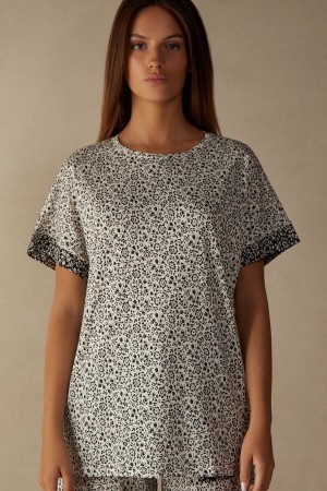 Intimissimi Floral Affair Kort Sleeve Katoenen T Shirt Wit | YNLGT13206