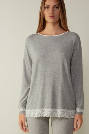 Intimissimi Long-Sleeve Round-Neck Modal Top Grijs | BNLSO23592