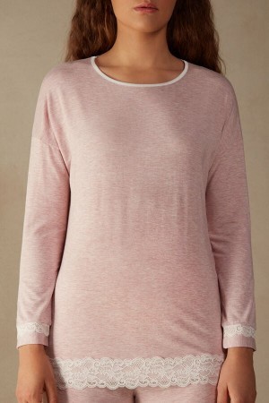 Intimissimi Long-Sleeve Round-Neck Modal Top Roze | ANLDF35856