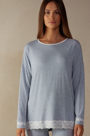 Intimissimi Long-Sleeve Round-Neck Modal Top Lichtblauw | GNLEC89014