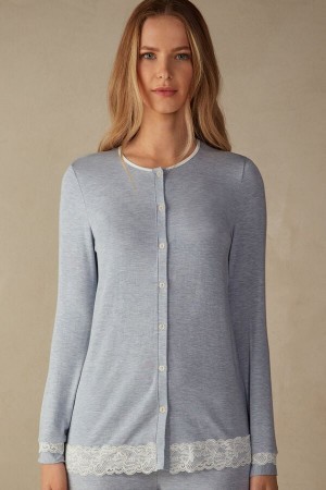 Intimissimi Modal and Kanten Cardigan Lichtblauw | FNLUI48877