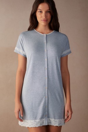 Intimissimi Kanten Trim Button Up Nightgown Lichtblauw | NLNZX56683