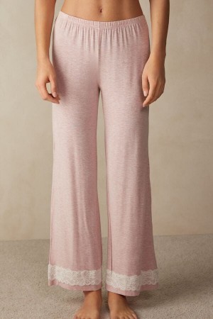 Intimissimi Kanten Trim Full Length Pants in Modal Roze | ANLWC97090