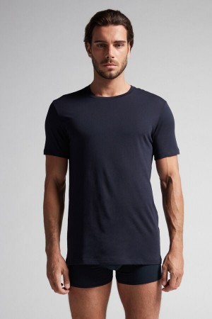 Intimissimi Kort Sleeve Crew Neck T Shirt in Supima® Katoenen Blauw | NLDYB33760