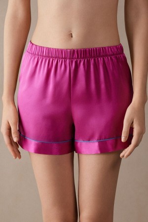 Intimissimi Silk Shorts with Contrast Trim Roze | NLXMI75325