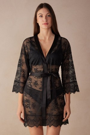 Intimissimi Stunning Beauty Kanten Robe Zwart | NLEGJ17348