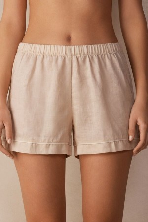 Intimissimi Yacht Night Linen Shorts Natural | UNLTG28638