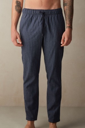 Intimissimi Full Length Pants in Denim Pinstripe Patterned Brushed Cloth Blauw | UNLND25956