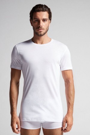 Intimissimi Kort-Sleeve Crew-Neck T-Shirt in Extra-Fine Supima® Katoenen Wit | QNLWA17038