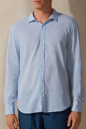 Intimissimi Linen and Katoenen Shirt Lichtblauw | NLDYB40680