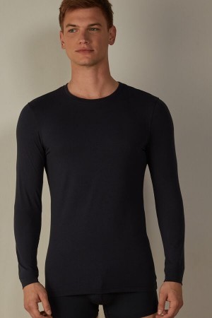 Intimissimi Long-Sleeve Stretch Supima Katoenen Top Blauw | SNLNY39023