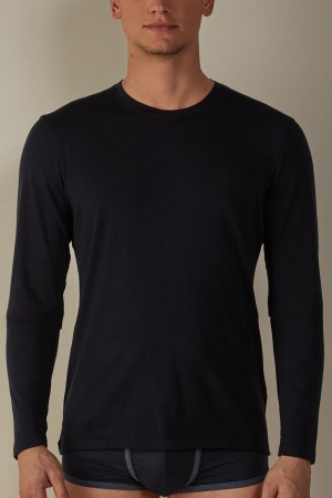 Intimissimi Long-sleeve Crew-Neck Merino-Wol Top Blauw | MNLHR42486