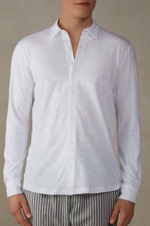 Intimissimi Slub Katoenen Long Sleeve Shirt Wit | SNLNY64980