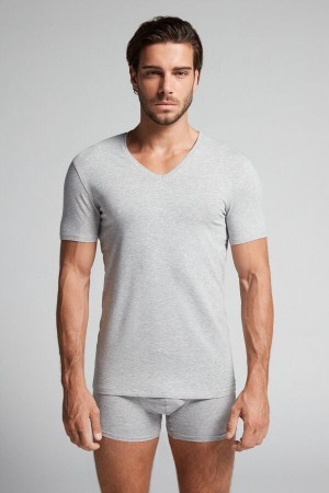 Intimissimi V-neck T-shirt in Stretch Supima® Katoenen Grijs | UNLND67031