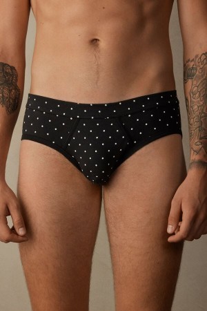 Intimissimi Dotted Briefs in Stretch Supima® Katoenen Zwart | NLXBR82680