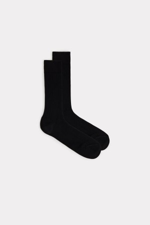 Intimissimi Kort Geribbeld Egyptian Katoenen Socks Zwart | PNLQX62416