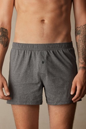 Intimissimi Solid Color Katoenen Jersey Relaxed Fit Boxers Donkergrijs | MNLHR25477