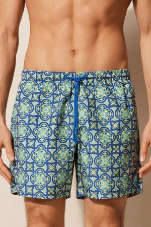 Intimissimi Yellow Majolica Print Swim Trunks Blauw | GNLEC58529