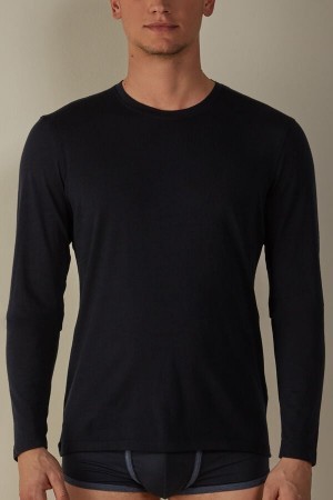 Intimissimi Long-sleeve Crew-Neck Merino-Wol Top Blauw | NLNEJ22103