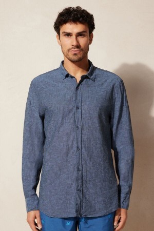 Intimissimi Linen and Katoenen Shirt Blauw | NLXBR68187