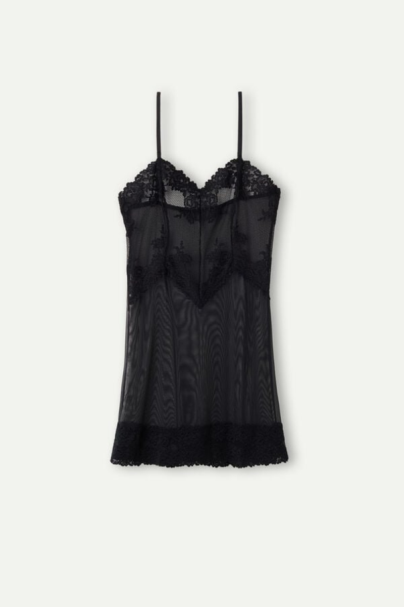 Intimissimi Pretty Flowers Babydoll Zwart | NLIIZ77836