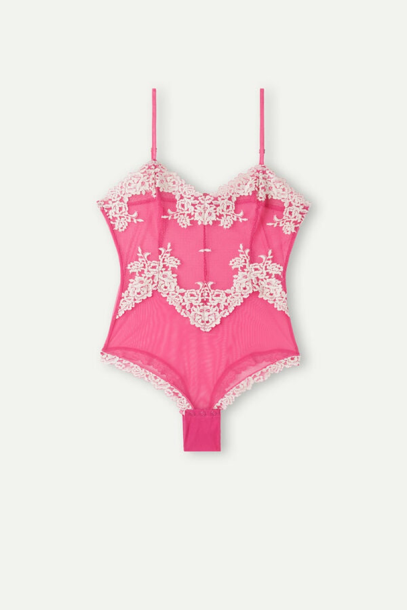 Intimissimi Pretty Flowers Tulle and Kanten Bodysuit Roze | NLNEJ94502