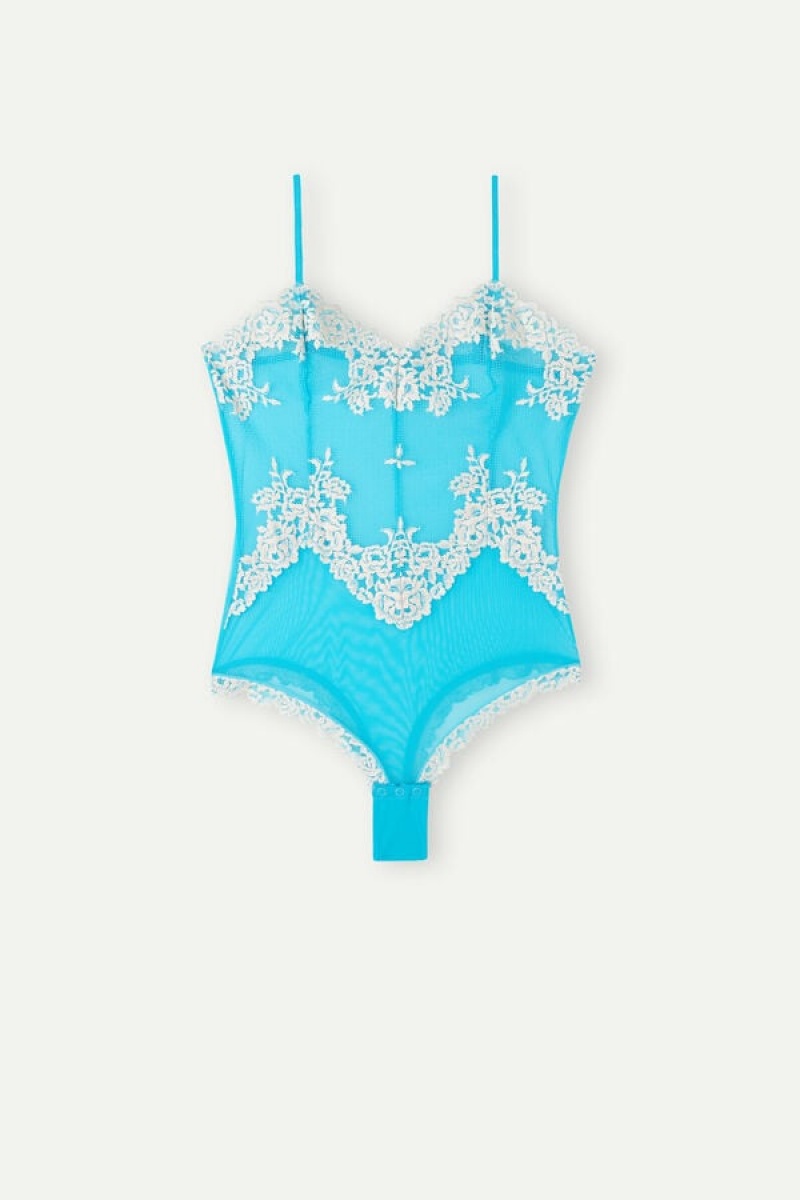 Intimissimi Pretty Flowers Tulle and Kanten Bodysuit Blauw | MNLFT75967