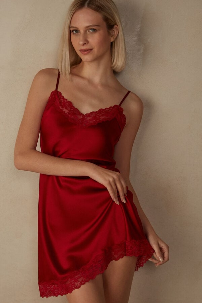 Intimissimi Silk Slip with Kanten Insert Detail Rood | QNLUV78037