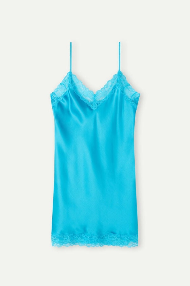 Intimissimi Silk Slip with Kanten Insert Detail Blauw | PNLER84567