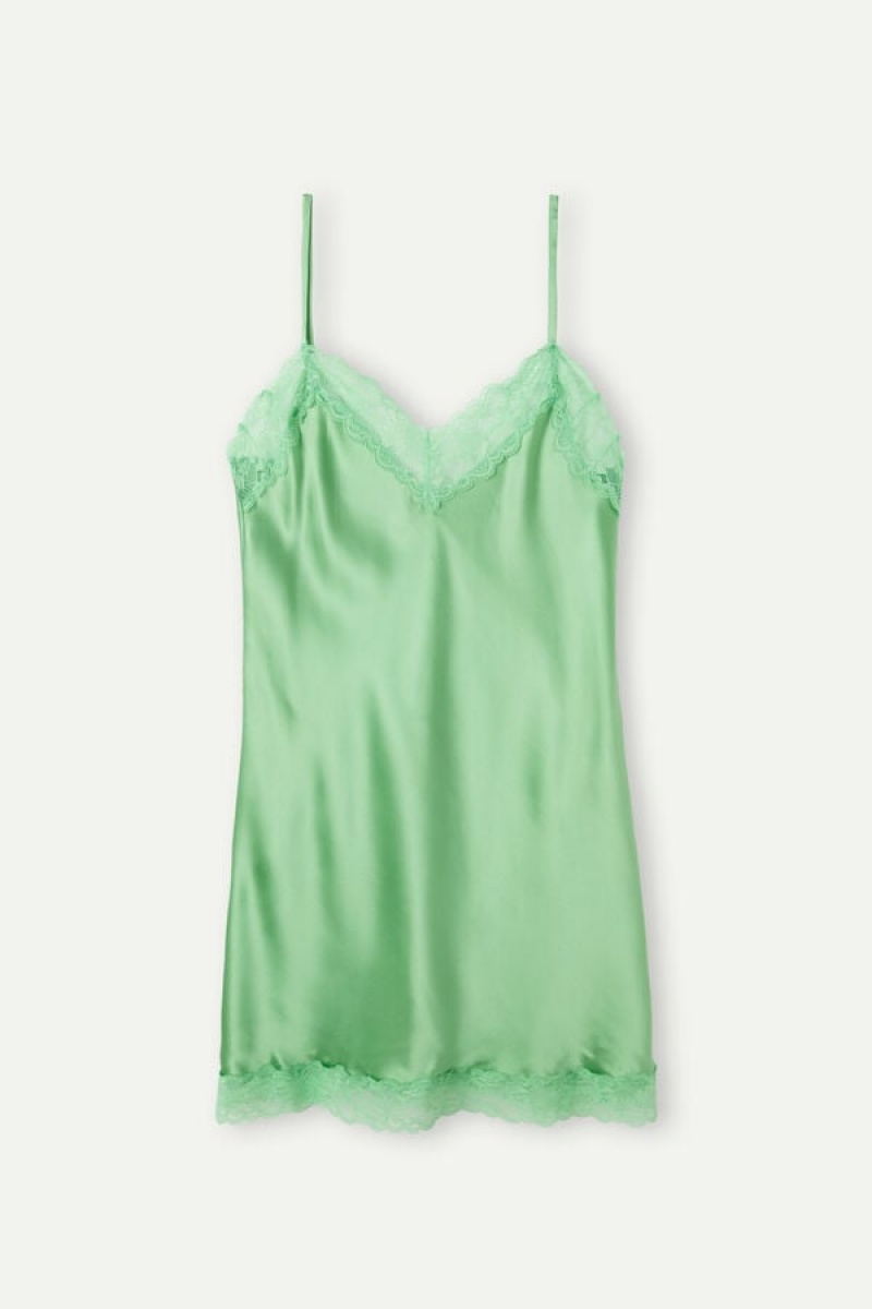 Intimissimi Silk Slip with Kanten Insert Detail Groen | YNLGT49329