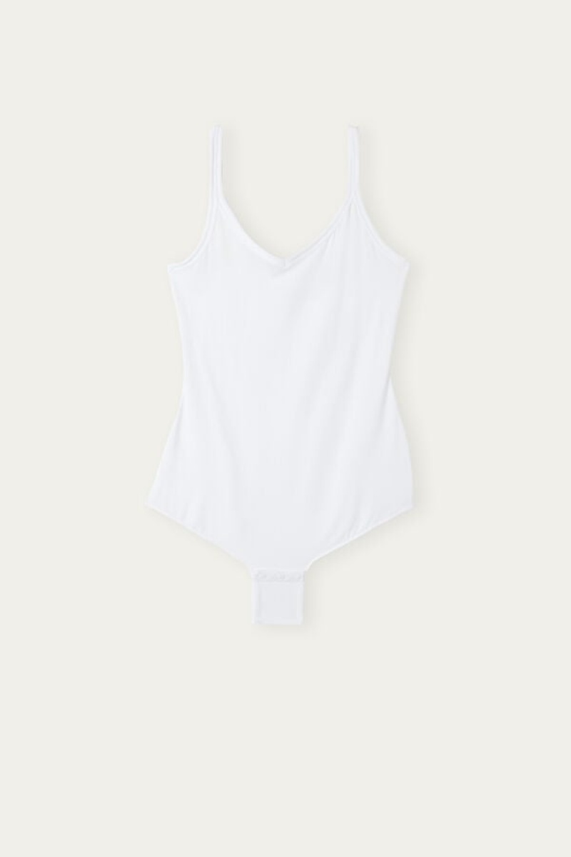 Intimissimi Tank Stijl Bodysuit in Supima® Ultralight Katoenen Wit | NLXMI97543