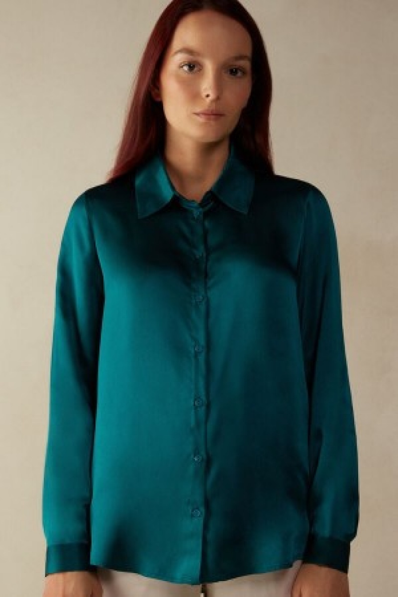 Intimissimi Long Sleeve Silk Shirt Groen | BNLSD58325