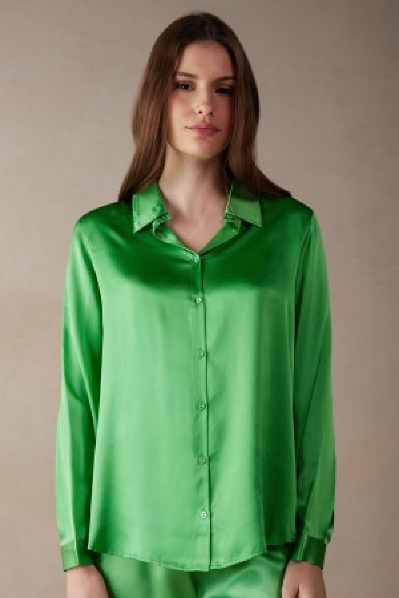 Intimissimi Long Sleeve Silk Shirt Groen | UNLND97067