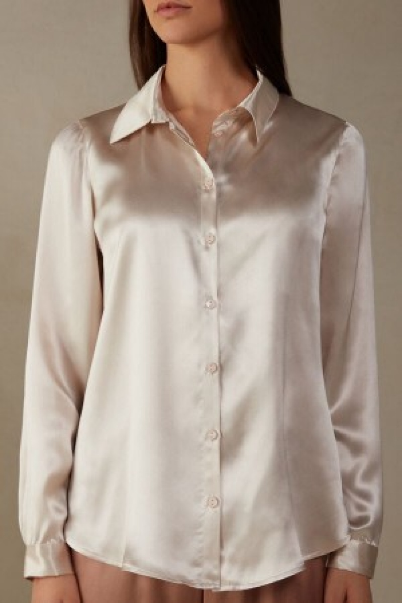 Intimissimi Long Sleeve Silk Shirt Natural | NLXBR95016