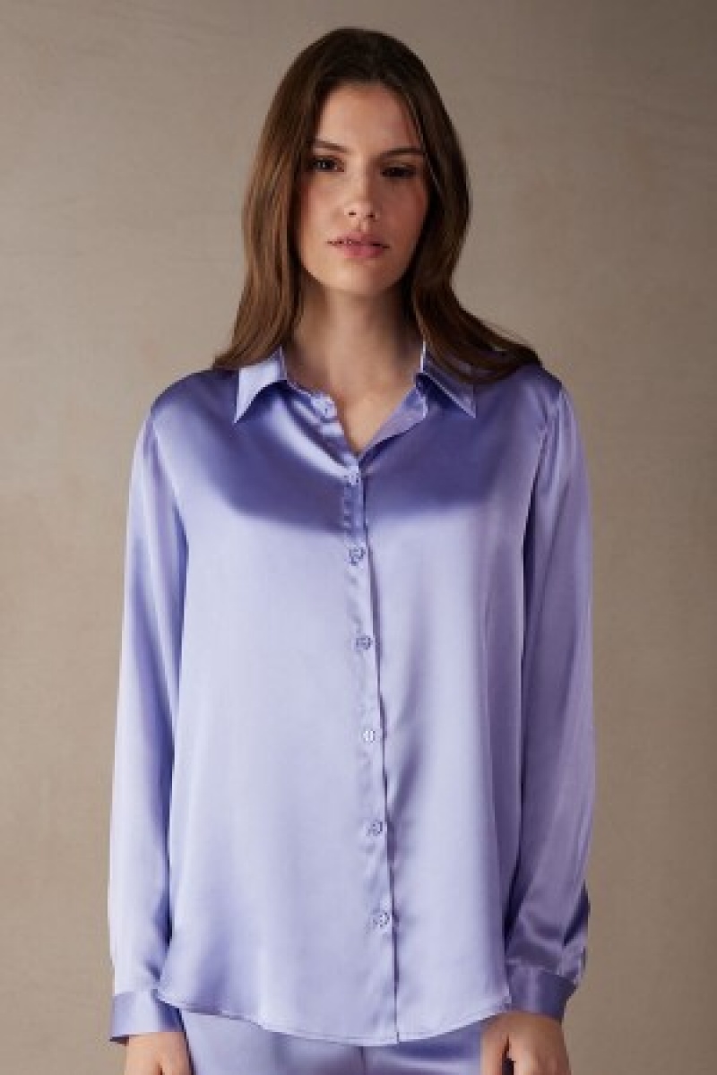 Intimissimi Long Sleeve Silk Shirt Violet | NLJKU47050